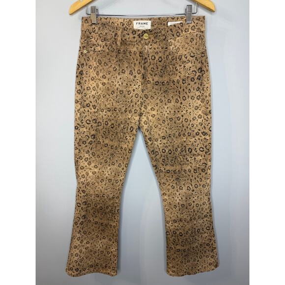 FRAME Le Crop High Waist Mini Boot Snake Print Jeans Vanilla Multi Denim 28 - Picture 2 of 13
